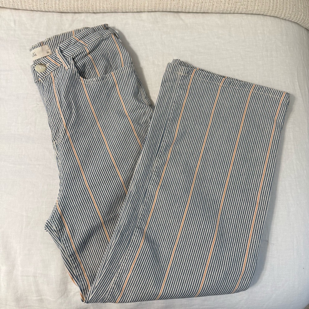 IMPERFECTS Women’s 26 Olah Twill Pants Blue Striped Wide Leg Ankle - Picture 2 of 11